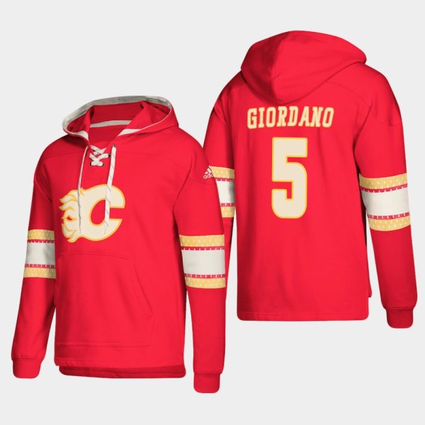 Superior Calgary Flames #5 Mark Giordano Red adidas Lace Up Pullover Hoodie