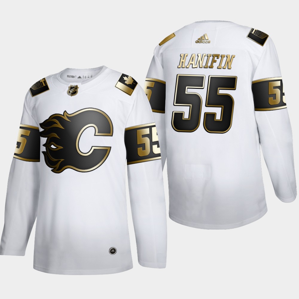 Premium Calgary Flames #55 Noah Hanifin Men's Adidas White Golden Edition Limited Stitched NHL Jersey