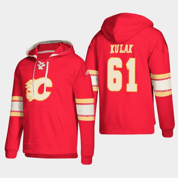 Premium Calgary Flames #61 Brett Kulak Red adidas Lace Up Pullover Hoodie