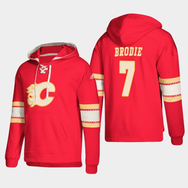 First - rate Calgary Flames #7 TJ Brodie Red adidas Lace Up Pullover Hoodie