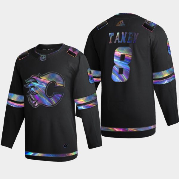 Premium Calgary Flames #8 Christopher Tanev Men's Nike Iridescent Holographic Collection NHL Jersey Black