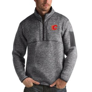 Exquisite Calgary Flames Antigua Fortune Quarter Zip Pullover Jacket Black