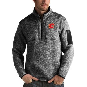 Exquisite Calgary Flames Antigua Fortune Quarter Zip Pullover Jacket Charcoal
