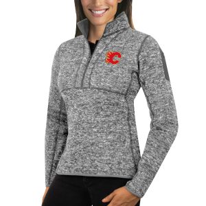 First - rate Calgary Flames Antigua Women's Fortune 1/2 Zip Pullover Sweater Black