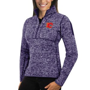 Splendid Calgary Flames Antigua Women's Fortune 1/2 Zip Pullover Sweater Purple