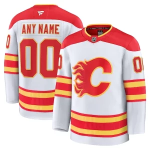 Outstanding Calgary Flames Away Premium Custom Jersey   White/Red/Black