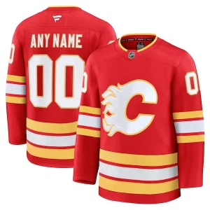 Premium Calgary Flames Home Premium Custom Jersey   Red/Black/White