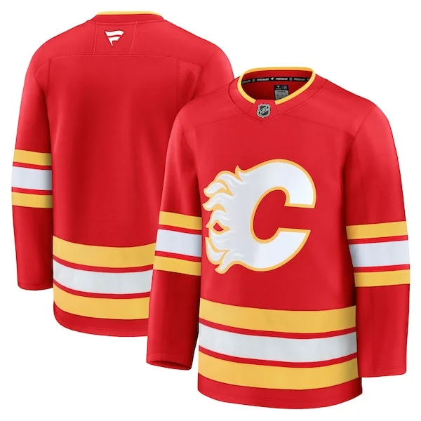 Magnificent Calgary Flames Home Premium Jersey Red/Black/White