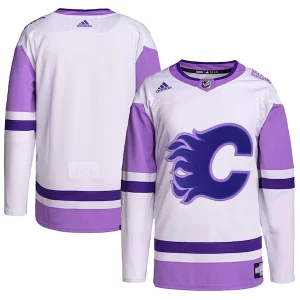 Superior Calgary Flames adidas Hockey Fights Cancer Primegreen Authentic Blank Practice Jersey   White/Purple