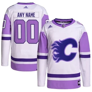 Exquisite Calgary Flames adidas Hockey Fights Cancer Primegreen Authentic Custom Jersey   White/Purple
