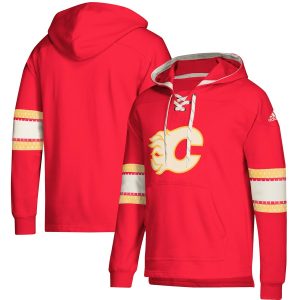 Superior Calgary Flames adidas Jersey Lace Up Pullover Hoodie Red