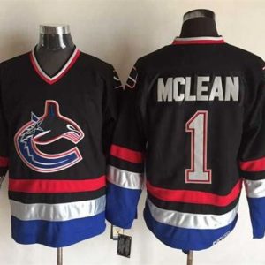 First - rate Canucks #1 Kirk Mclean Black/Blue CCM Throwback Stitched NHL Jersey