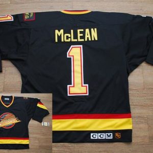 Gorgeous Canucks #1 Kirk Mclean Stitched Black CCM Throwback Vintage NHL Jersey