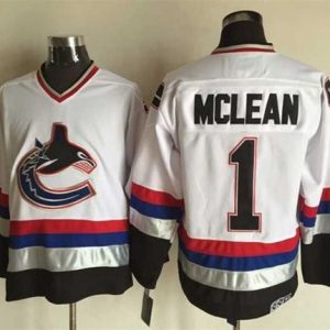 Outstanding Canucks #1 Kirk Mclean White/Black CCM Throwback Stitched NHL Jersey