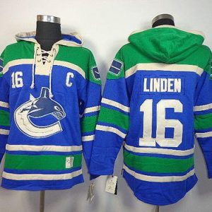 Stunning Canucks #16 Trevor Linden Blue Sawyer Hooded Sweatshirt Stitched NHL Jersey