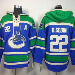 First - rate Canucks #22 Daniel Sedin Blue Sawyer Hooded Sweatshirt Stitched NHL Jersey