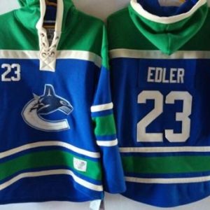 Superior Canucks #23 Alexander Edler Blue Sawyer Hooded Sweatshirt Stitched NHL Jersey