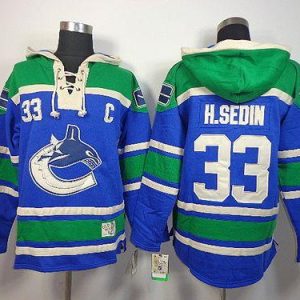 Superior Canucks #33 Henrik Sedin Blue Sawyer Hooded Sweatshirt Stitched NHL Jersey