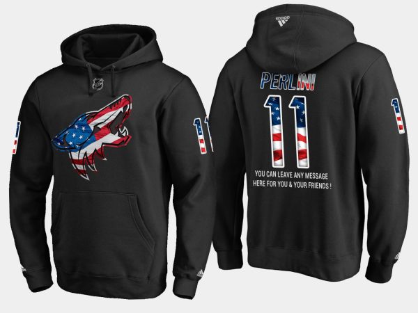 Exquisite Coyotes #11 Brendan Perlini NHL Banner Wave Usa Flag Black Hoodie