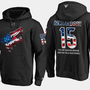 Exceptional Coyotes #15 Brad Richardson NHL Banner Wave Usa Flag Black Hoodie