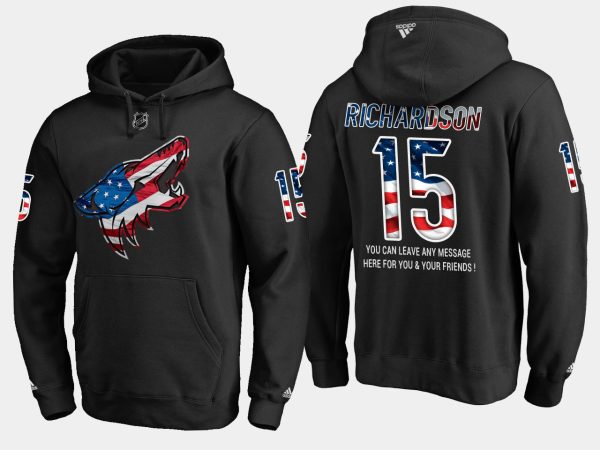 Exceptional Coyotes #15 Brad Richardson NHL Banner Wave Usa Flag Black Hoodie