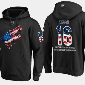 Outstanding Coyotes #16 Max Domi NHL Banner Wave Usa Flag Black Hoodie