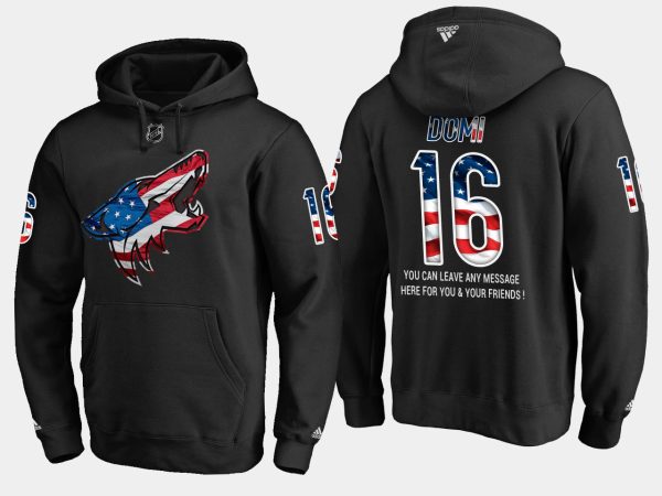 Outstanding Coyotes #16 Max Domi NHL Banner Wave Usa Flag Black Hoodie