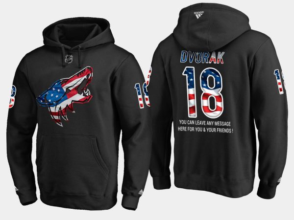 Premium Coyotes #18 Christian Dvorak NHL Banner Wave Usa Flag Black Hoodie