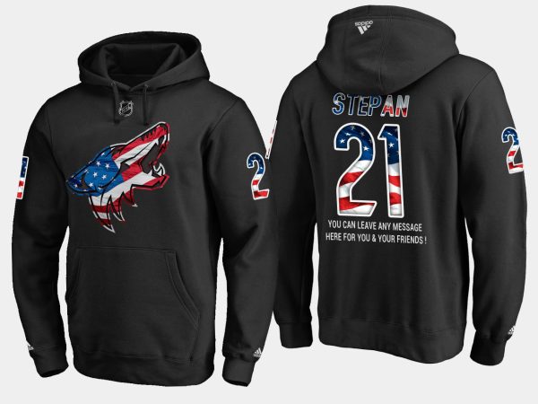 Splendid Coyotes #21 Derek Stepan NHL Banner Wave Usa Flag Black Hoodie