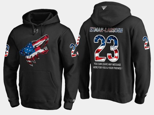 Exquisite Coyotes #23 Oliver Ekman NHL Banner Wave Usa Flag Black Hoodie