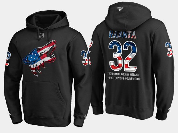 Splendid Coyotes #32 Antti Raanta NHL Banner Wave Usa Flag Black Hoodie