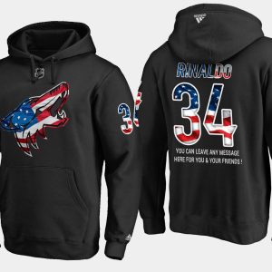 Exquisite Coyotes #34 Zac Rinaldo NHL Banner Wave Usa Flag Black Hoodie