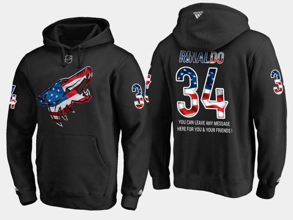 Exquisite Coyotes #34 Zac Rinaldo NHL Banner Wave Usa Flag Black Hoodie