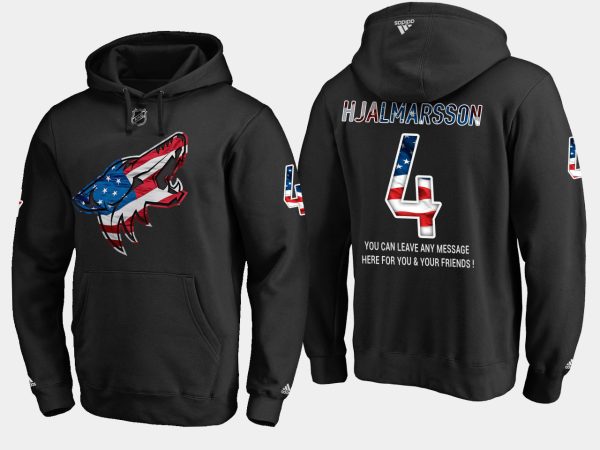 Gorgeous Coyotes #4 Niklas Hjalmarsson NHL Banner Wave Usa Flag Black Hoodie