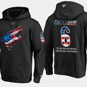 Exceptional Coyotes #6 Jakob Chychrun NHL Banner Wave Usa Flag Black Hoodie