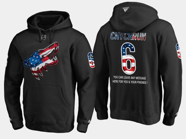 Exceptional Coyotes #6 Jakob Chychrun NHL Banner Wave Usa Flag Black Hoodie