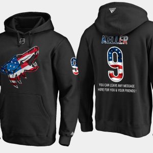 Exceptional Coyotes #9 Clayton Keller NHL Banner Wave Usa Flag Black Hoodie