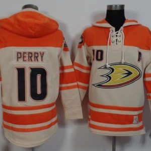 Outstanding Ducks #10 Corey Perry Cream/Orange Sawyer Hooded Sweatshirt Stitched NHL Jersey