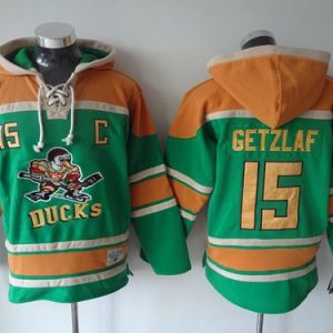 Gorgeous Ducks #15 Ryan Getzlaf Green Sawyer Hooded Sweatshirt Stitched NHL Jersey
