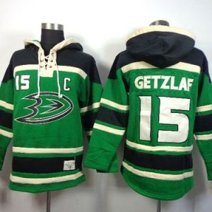Outstanding Ducks #15 Ryan Getzlaf Green St. Patrick's Day McNary Lace Hoodie Stitched NHL Jersey