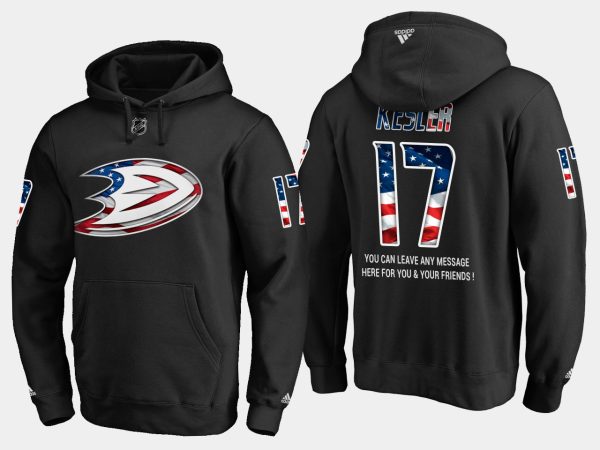 Splendid Ducks #17 Ryan Kesler NHL Banner Wave Usa Flag Black Hoodie