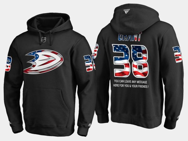 Splendid Ducks #38 Derek Grant NHL Banner Wave Usa Flag Black Hoodie