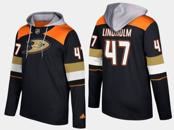 Outstanding Ducks #47 Hampus Lindholm Black Name And Number Hoodie
