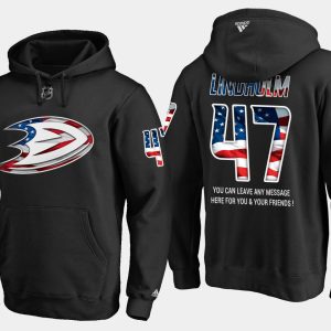 Stunning Ducks #47 Hampus Lindholm NHL Banner Wave Usa Flag Black Hoodie