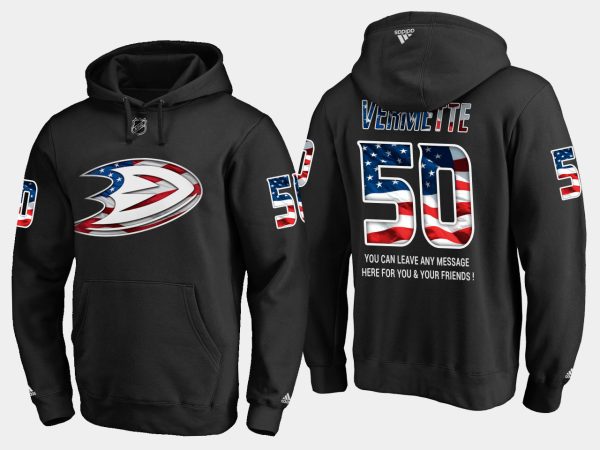 Stunning Ducks #50 Antoine Vermette NHL Banner Wave Usa Flag Black Hoodie