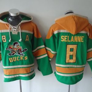First - rate Ducks #8 Teemu Selanne Green Sawyer Hooded Sweatshirt Stitched NHL Jersey
