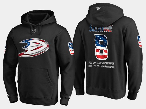 Exquisite Ducks #8 Teemu Selanne NHL Banner Wave Usa Flag Black Hoodie