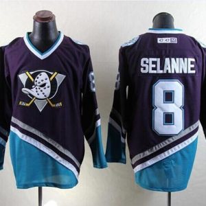 Stunning Ducks #8 Teemu Selanne Purple/Turquoise CCM Throwback Stitched NHL Jersey