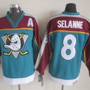 Exquisite Ducks #8 Teemu Selanne Red/Turquoise CCM Throwback Stitched NHL Jersey