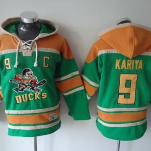 Gorgeous Ducks #9 Paul Kariya Green Sawyer Hooded Sweatshirt Stitched NHL Jersey